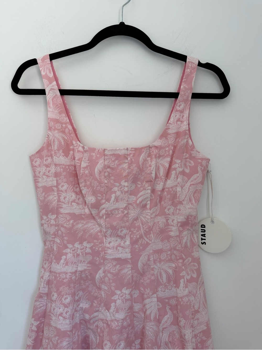 Staud NWT 0 Wells Mini Dress in Pink Cherry Blossom Ivory Toile - Picture 4 of 8